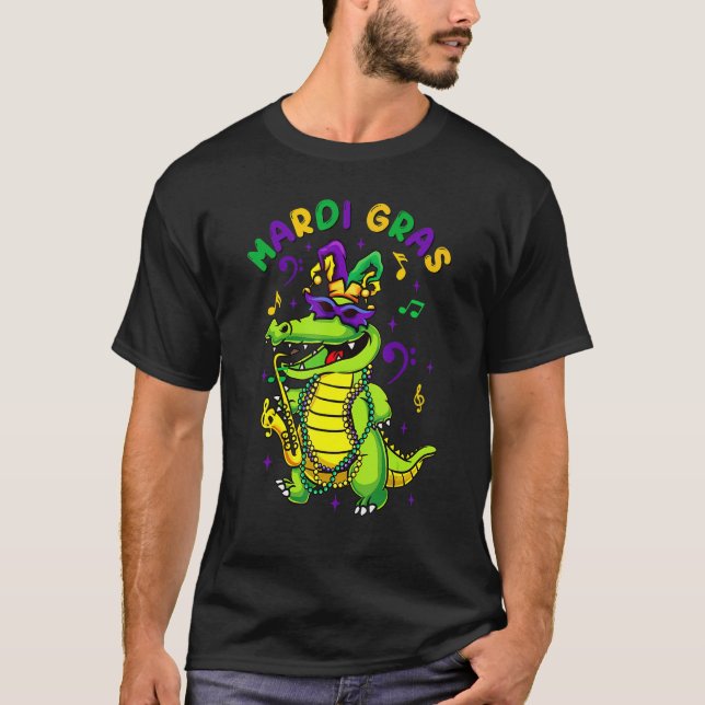 Mardi Gras Celebration Alligator Crocodile Holiday T-Shirt (Front)