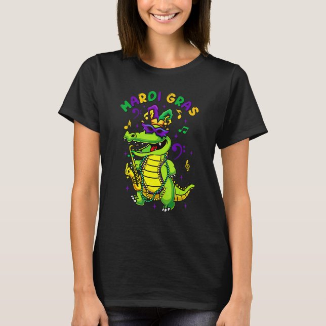 Mardi Gras Celebration Alligator Crocodile Holiday T-Shirt (Front)