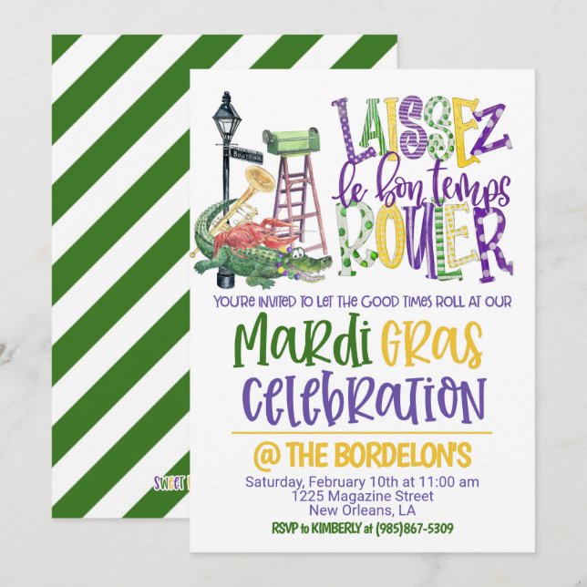 Mardi Gras Celebration Invitation (Front/Back)