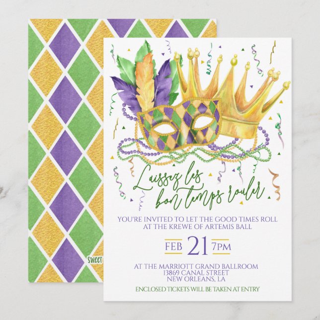 Mardi Gras Celebration Invitation (Front/Back)