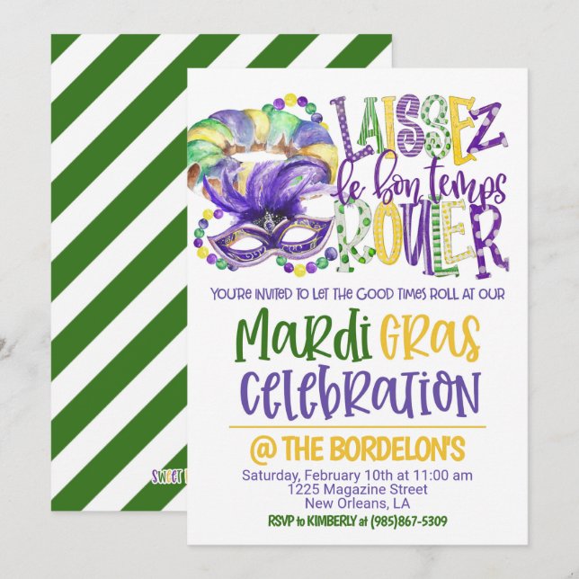 Mardi Gras Celebration Invitation (Front/Back)