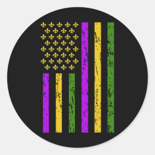 Mardi Gras Celebrations Us Mardi Gras Flag Classic Round Sticker