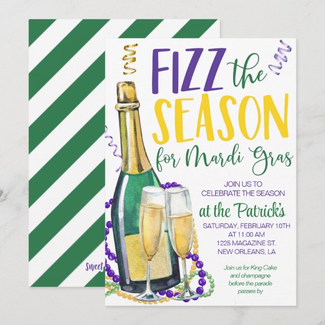Mardi Gras Champagne Invitation (Front/Back)