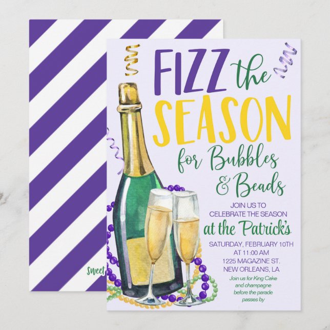 Mardi Gras Champagne Invitation (Front/Back)