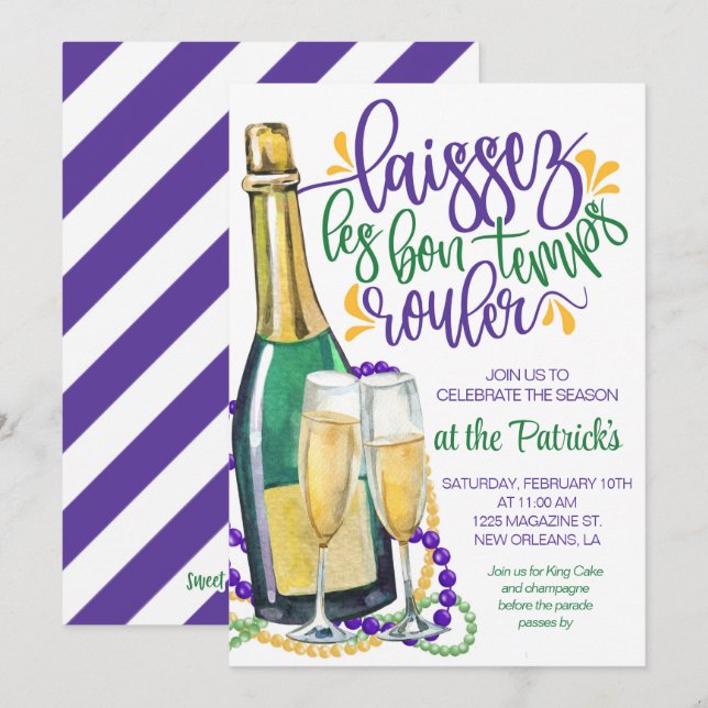 Mardi Gras Champagne Invitation (Front/Back)