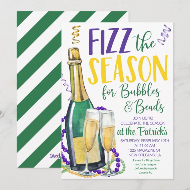 Mardi Gras Champagne Invitation (Front/Back)