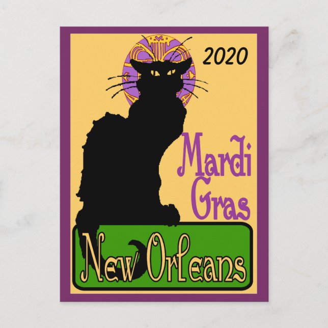 Mardi Gras Chat Noir, add text Postcard (Front)