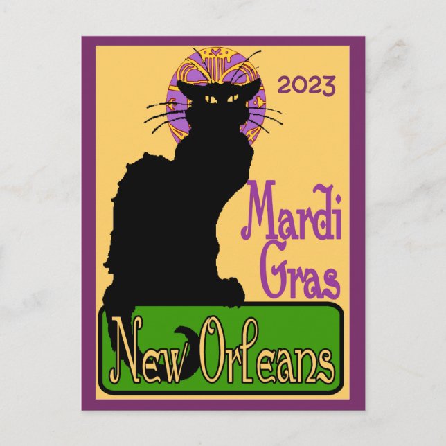 Mardi Gras Chat Noir, add text Postcard (Front)