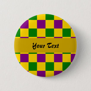 Mardi gras chequered pattern 6 cm round badge
