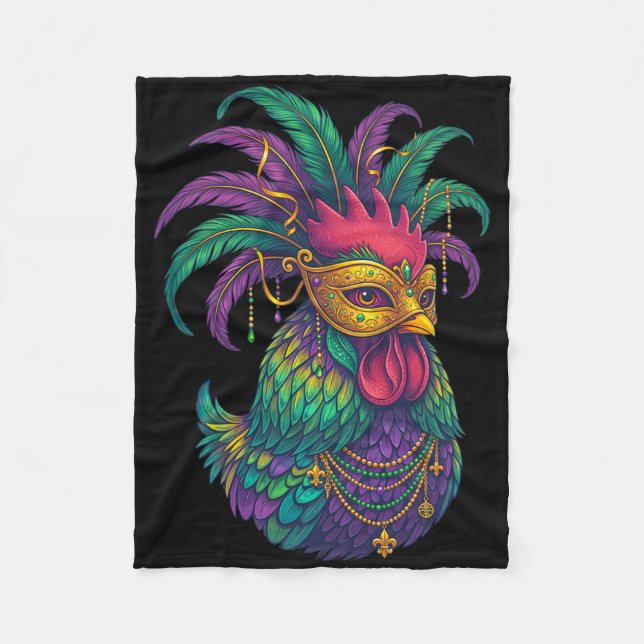 Mardi Gras Chicken Beads Carnival Farming Farmer  Fleece Blanket (Front)