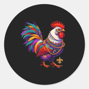 Mardi Gras Chicken Rooster Beads New Orleans Funny Classic Round Sticker