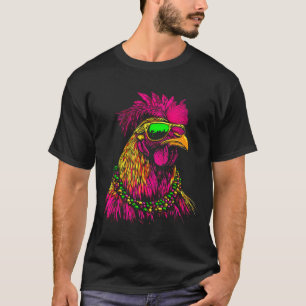 Mardi Gras Chicken Sungles Beads Farmer New Orlean T-Shirt