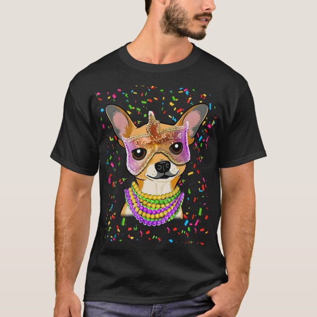 Mardi Gras chihuahua Shirt Mardi Gras Bead chihuah (Front)