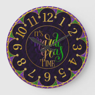Mardi Gras Clock, Colourful It's Mardi Gras Time Large Clock