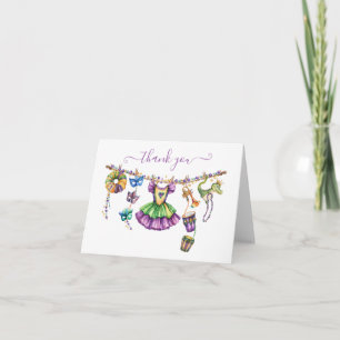Mardi Gras Clothesline girl Baby Shower Thank You Card