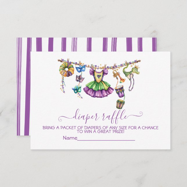 Mardi Gras clothesline Girl Diaper Raffle card (Front/Back)
