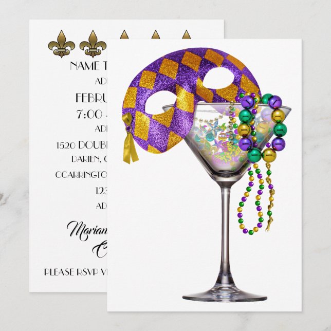 Mardi Gras - Cocktail Party Invitation (Front/Back)
