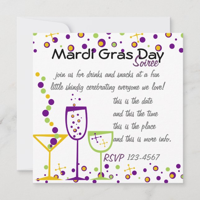 Mardi Gras Cocktails Invitation (Front)