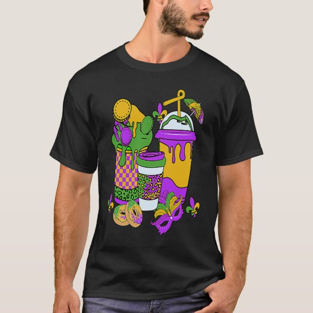 Mardi Gras Coffee Latte Retro Mardi Gras Carnival  T-Shirt (Front)