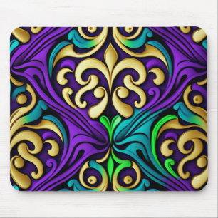 MARDI GRAS COLORED FLEUR DI LIS PATTERNS MOUSE MAT