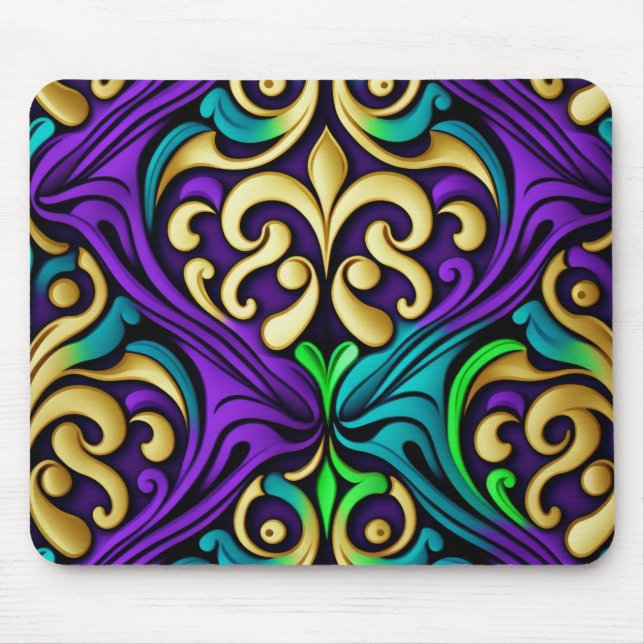 MARDI GRAS COLORED FLEUR DI LIS PATTERNS MOUSE MAT (Front)