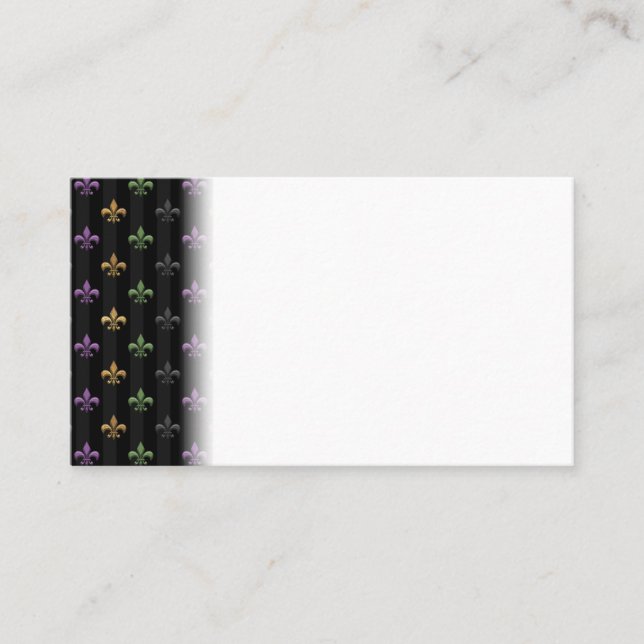 Mardi Gras Colourful Fleur De Lis Dark Vertical Business Card (Front)