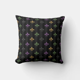 Mardi Gras Colourful Fleur De Lis Dark Vertical Cushion