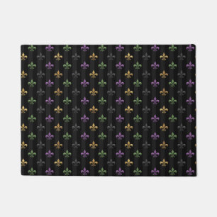 Mardi Gras Colourful Fleur De Lis Dark Vertical Doormat