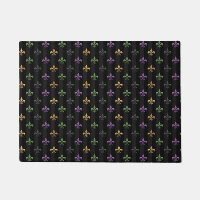 Mardi Gras Colourful Fleur De Lis Dark Vertical Doormat (Front)
