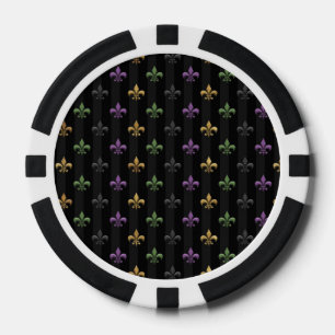 Mardi Gras Colourful Fleur De Lis Dark Vertical Poker Chips