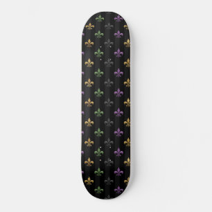Mardi Gras Colourful Fleur De Lis Dark Vertical Skateboard