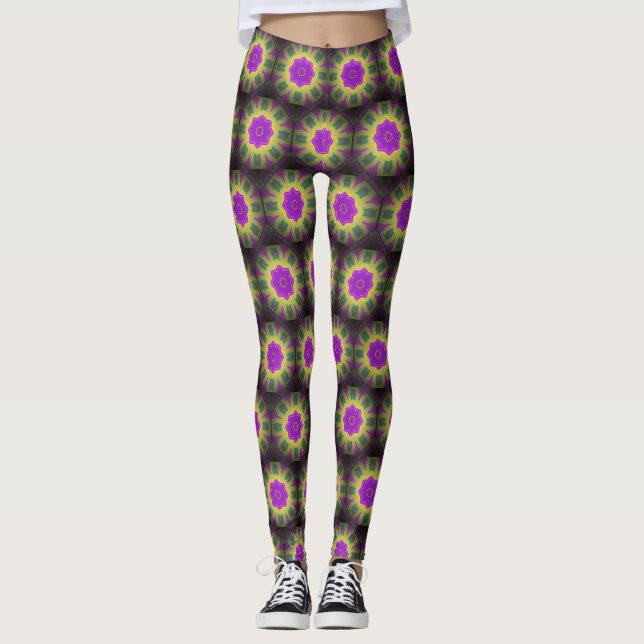 Mardi Gras Colours Abstract Mandala pattern Leggings (Front)