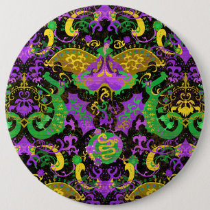 Mardi Gras Colours Damask Dragon, Butterfly, Snake 6 Cm Round Badge