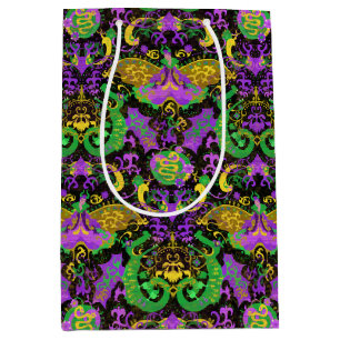 Mardi Gras Colours Damask Dragon, Butterfly, Snake Medium Gift Bag