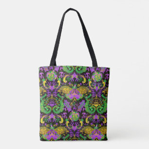 Mardi Gras Colours Damask Dragon, Butterfly, Snake Tote Bag