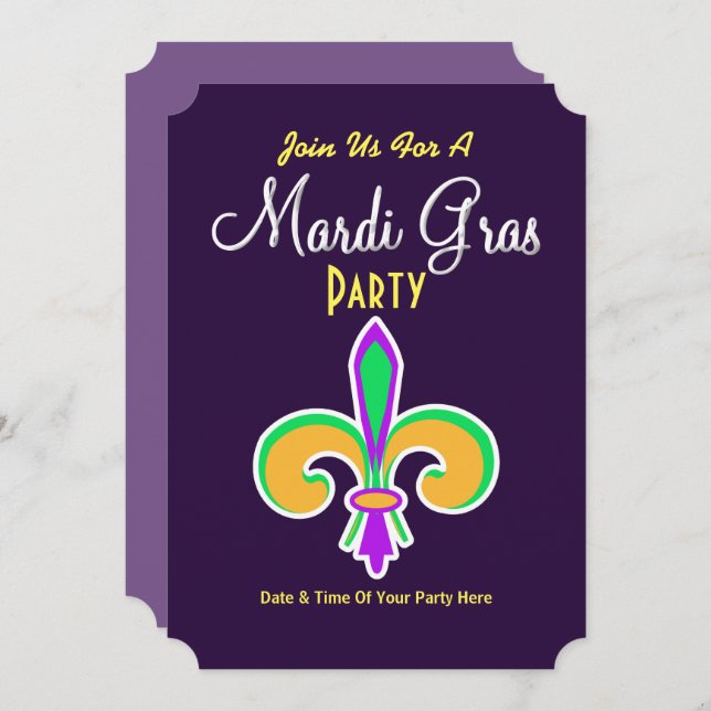 Mardi Gras Colours Fleur De Lis Invite (Front/Back)