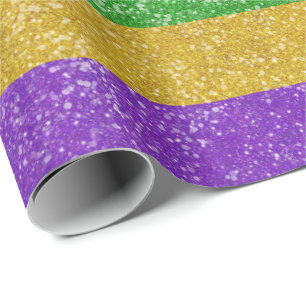 Mardi Gras Colours Glitter Horizontal Stripe Bling Wrapping Paper