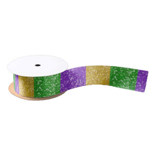 Mardi Gras Colours Glitter Stripe Bling Satin Ribbon