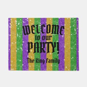 Mardi Gras Colours Glitter Stripe Bling Welcome Doormat