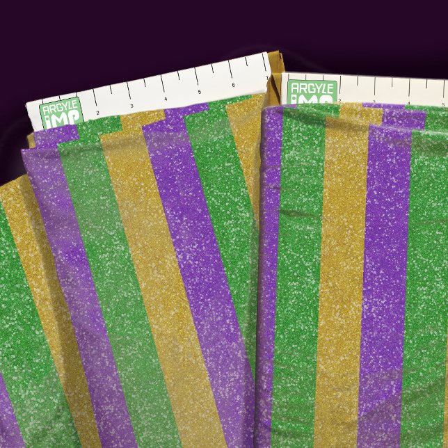 Mardi Gras Colours Horizontal Stripe Fabric (close-up with ruler)