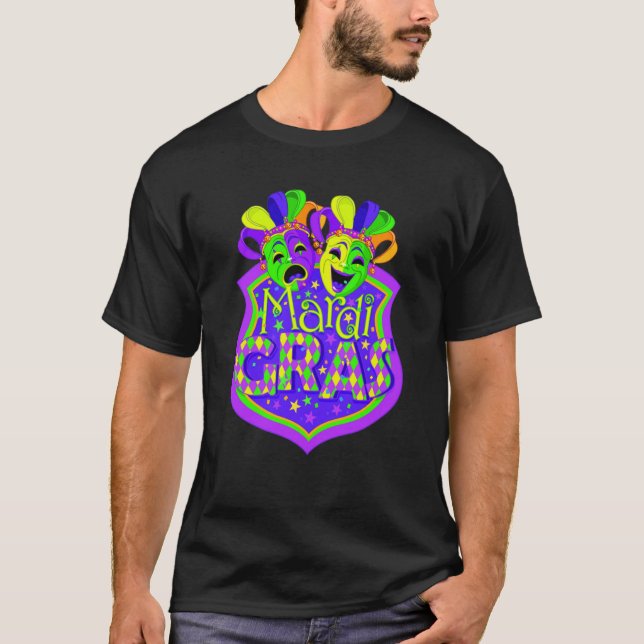 Mardi Gras Comedy and Tragedy Masks Carnival Costu T-Shirt (Front)