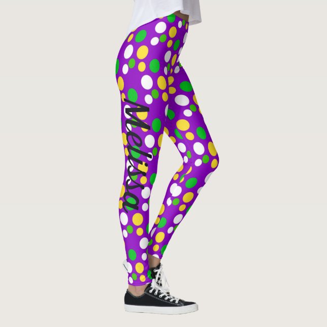 Mardi Gras Confetti Gold Purple Green Leggings (Right)