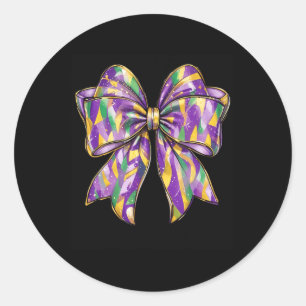 Mardi Gras Coquette Bow 2 Classic Round Sticker