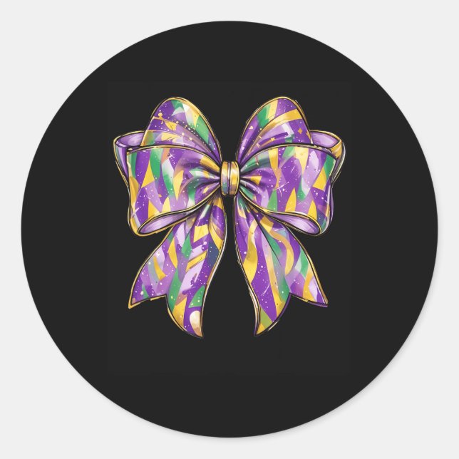 Mardi Gras Coquette Bow 2  Classic Round Sticker (Front)