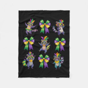 Mardi Gras Coquette Bow Cute Racoon Dancing Trash Fleece Blanket