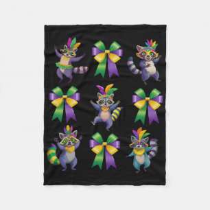 Mardi Gras Coquette Bow Cute Racoon Dancing Trash Fleece Blanket