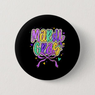 Mardi Gras Coquette Bow Fat Tuesday New Orleans Ki 6 Cm Round Badge