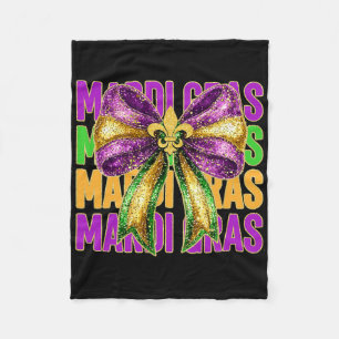 Mardi Gras Coquette Bow Fat Tuesday Parade Carniva Fleece Blanket