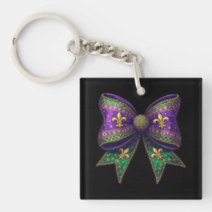 Mardi Gras Coquette Bow Festive Elegance Carnival Key Ring