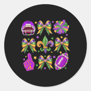 Mardi Gras Coquette Bow Footbyll Mardi Gras New Or Classic Round Sticker